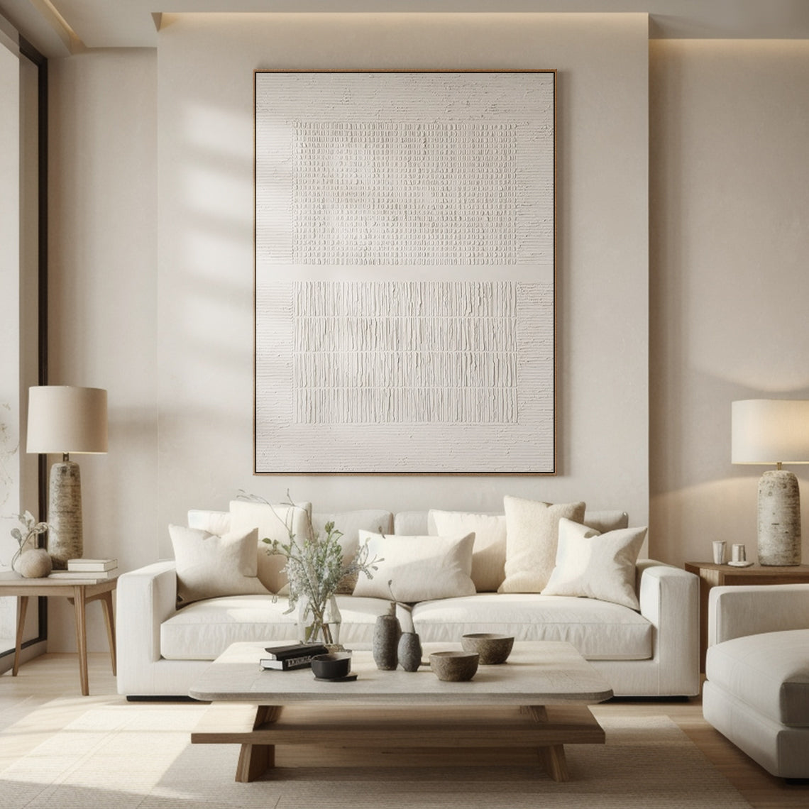 White Textured Tiles Mural 1:2 #WM001