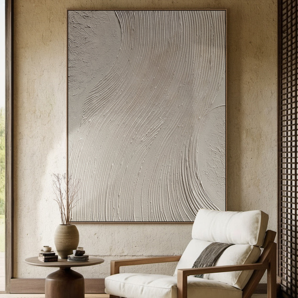 Beige Minimal Swirl Oil Painting 3:4 #BM005