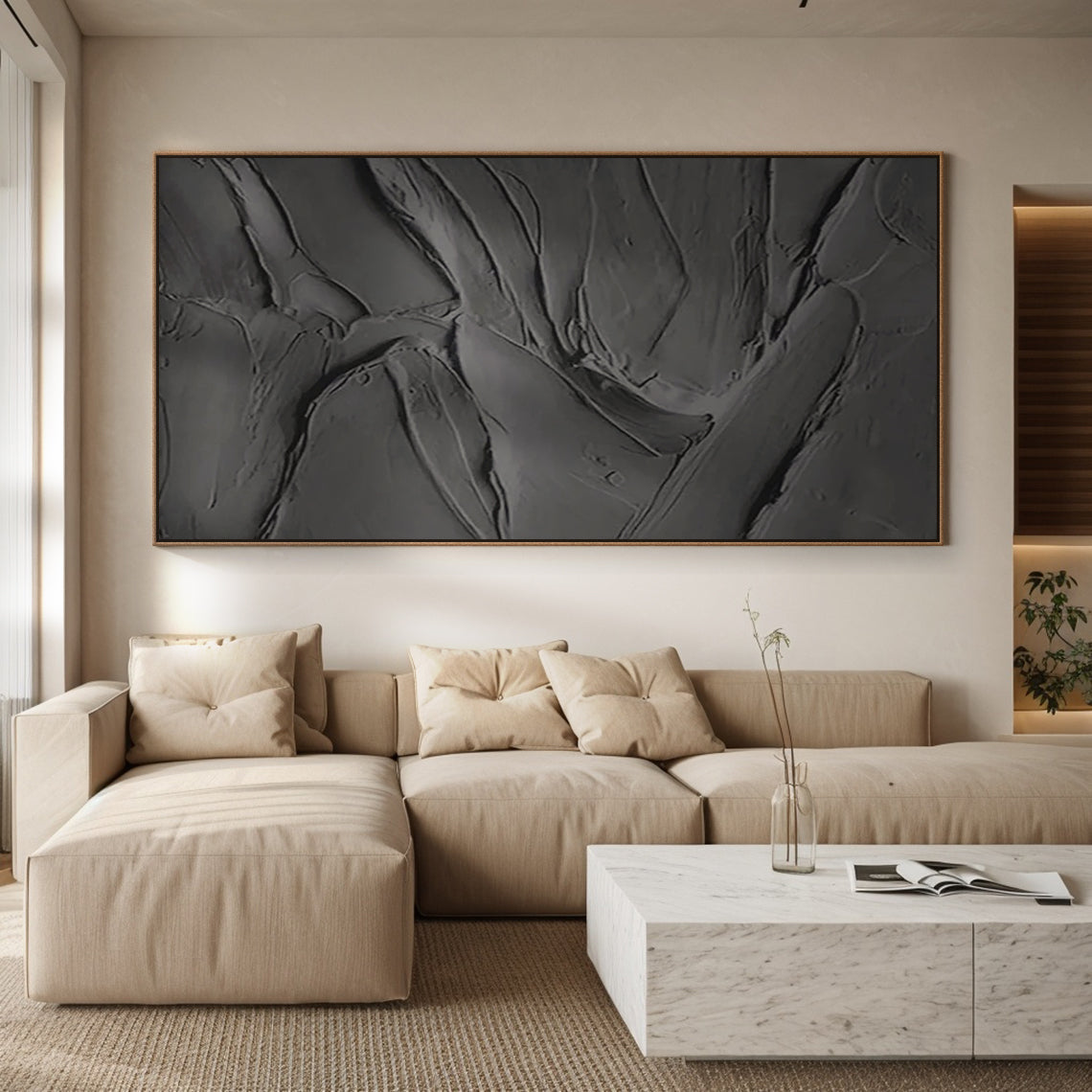 Abstract Black Minimal Ridge Texture 1:2 #B002