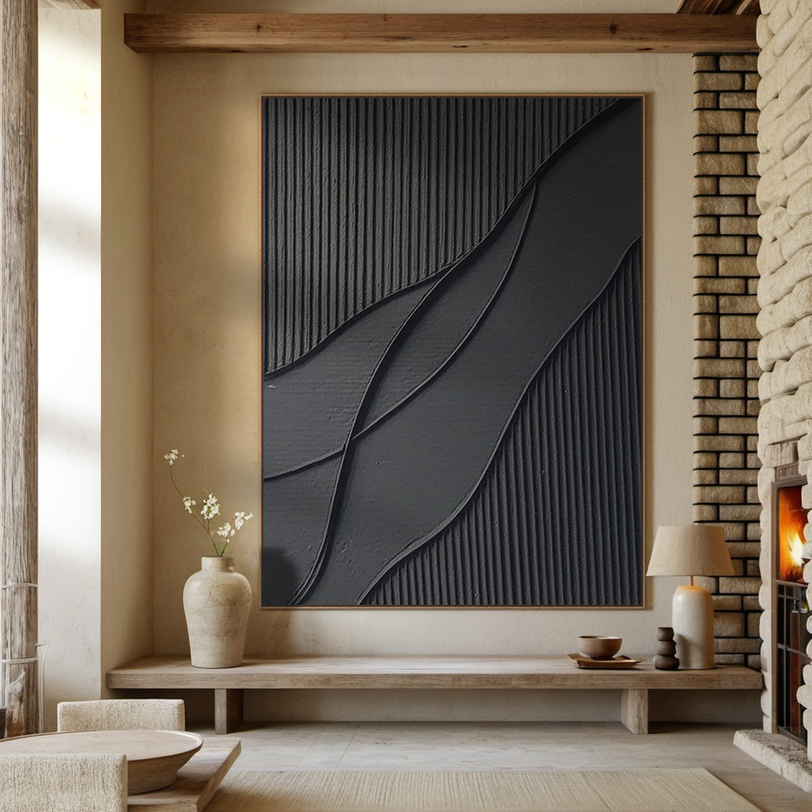 Abstract Black Minimal Wave Texture 1:2 #B001