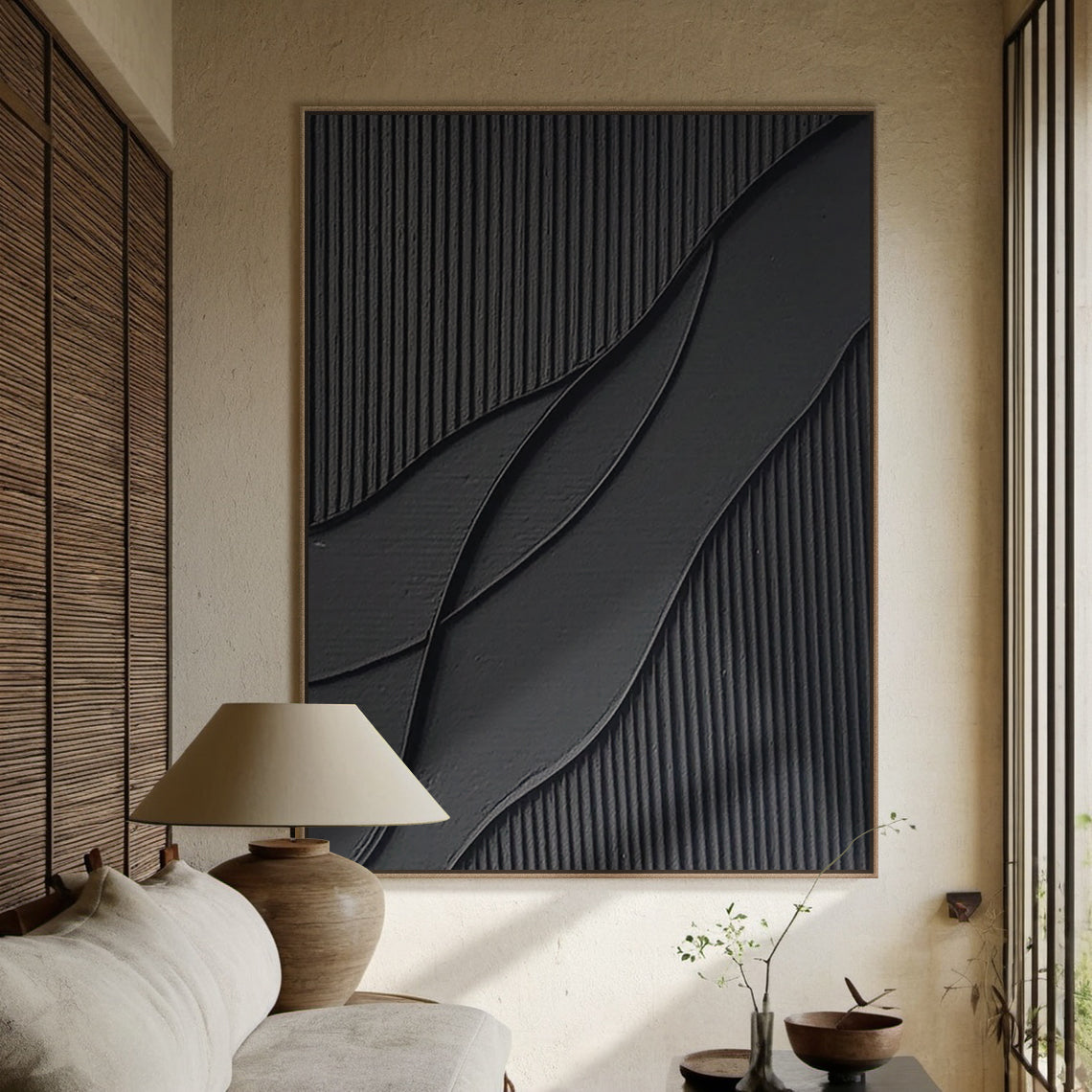 Abstract Black Minimal Wave Texture 1:2 #B001