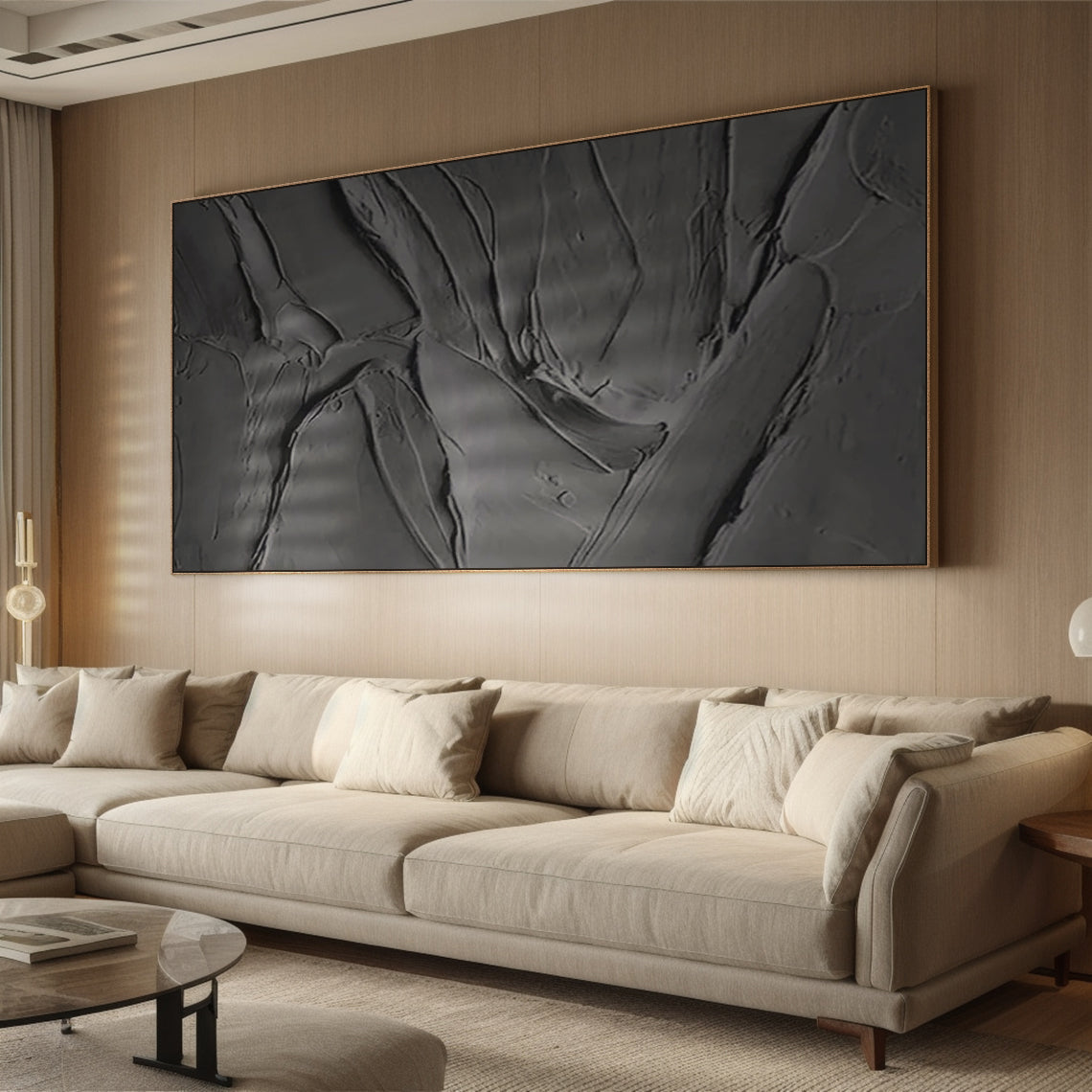 Abstract Black Minimal Ridge Texture 1:2 #B002