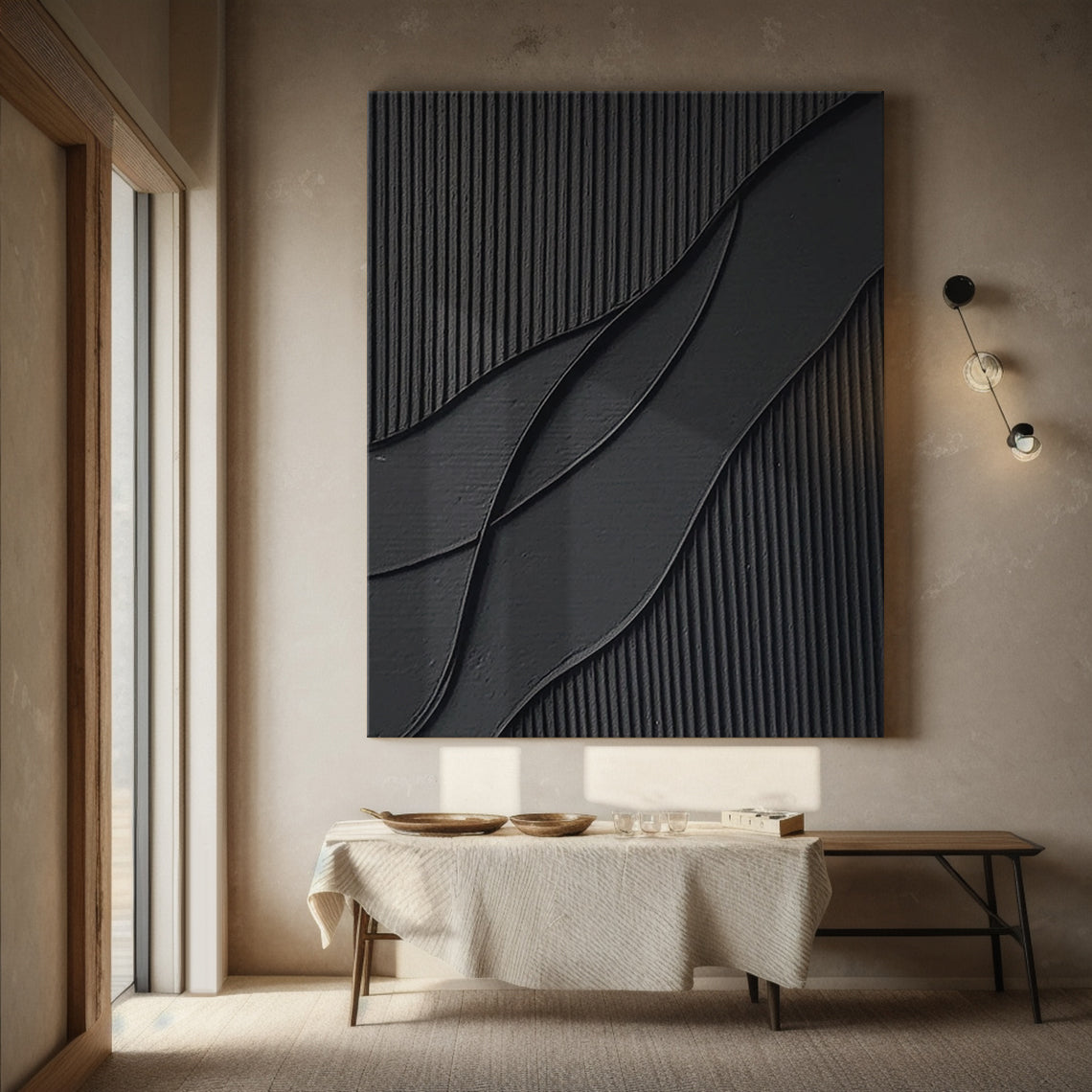 Abstract Black Minimal Wave Texture 1:2 #B001