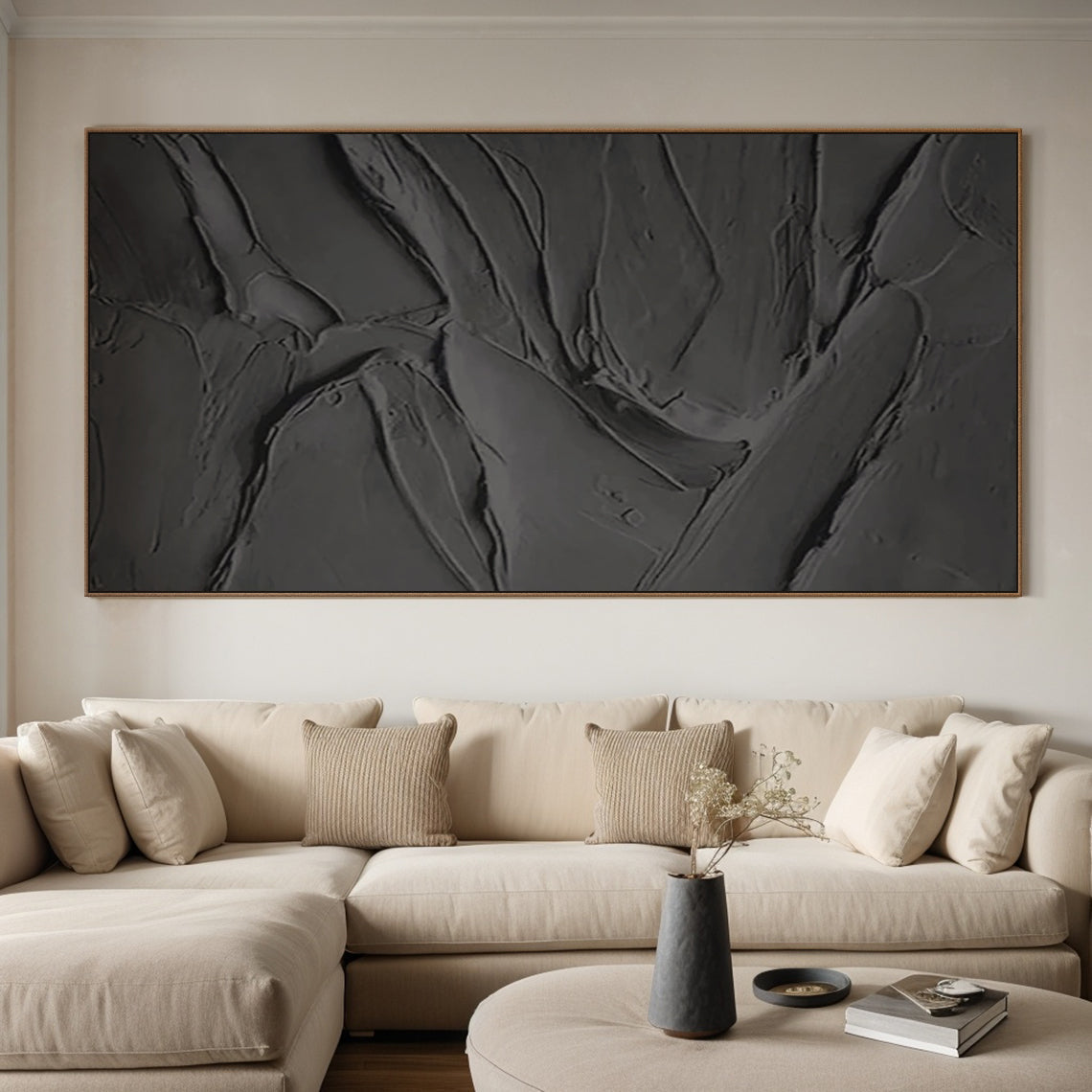 Abstract Black Minimal Ridge Texture 1:2 #B002