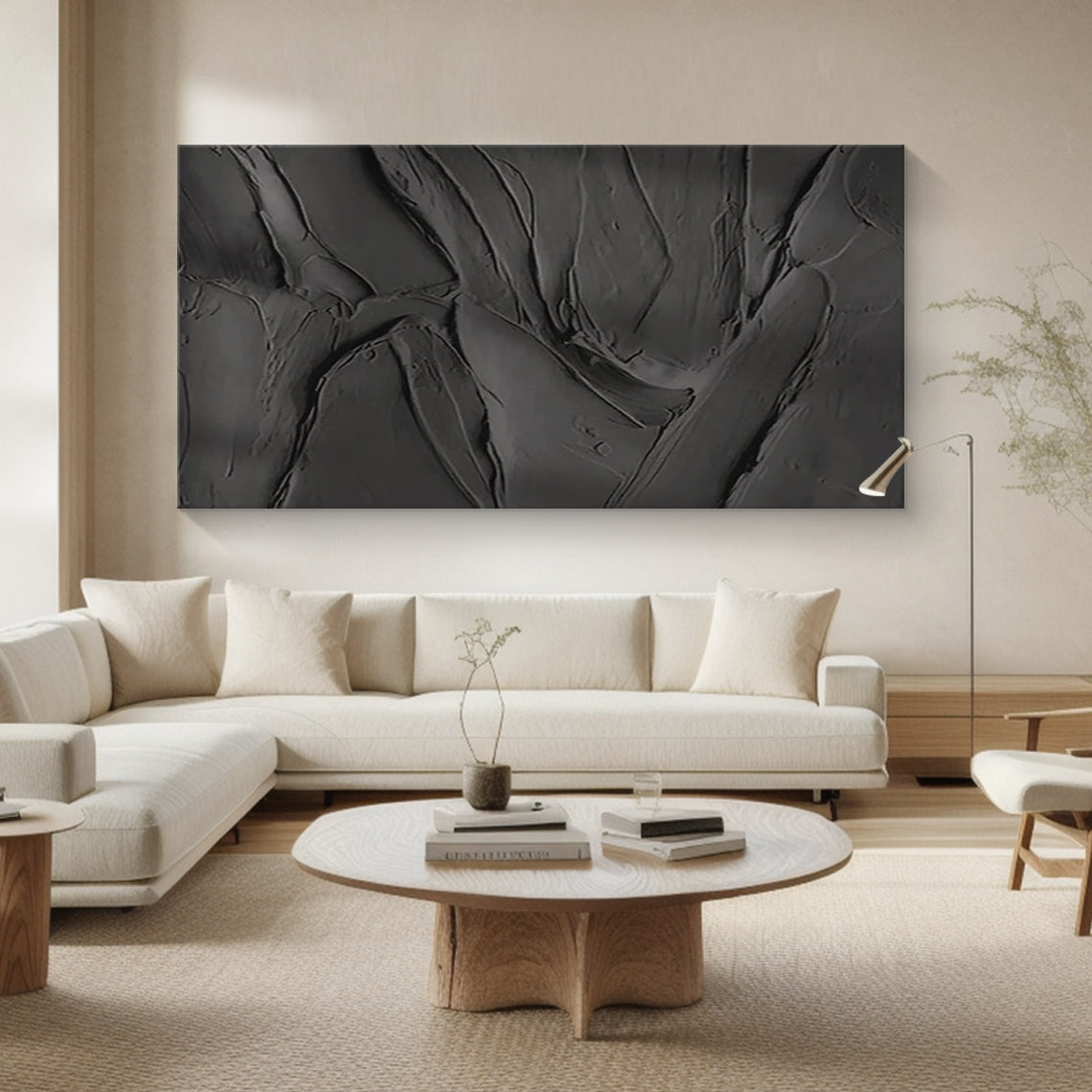 Abstract Black Minimal Ridge Texture 1:2 #B002