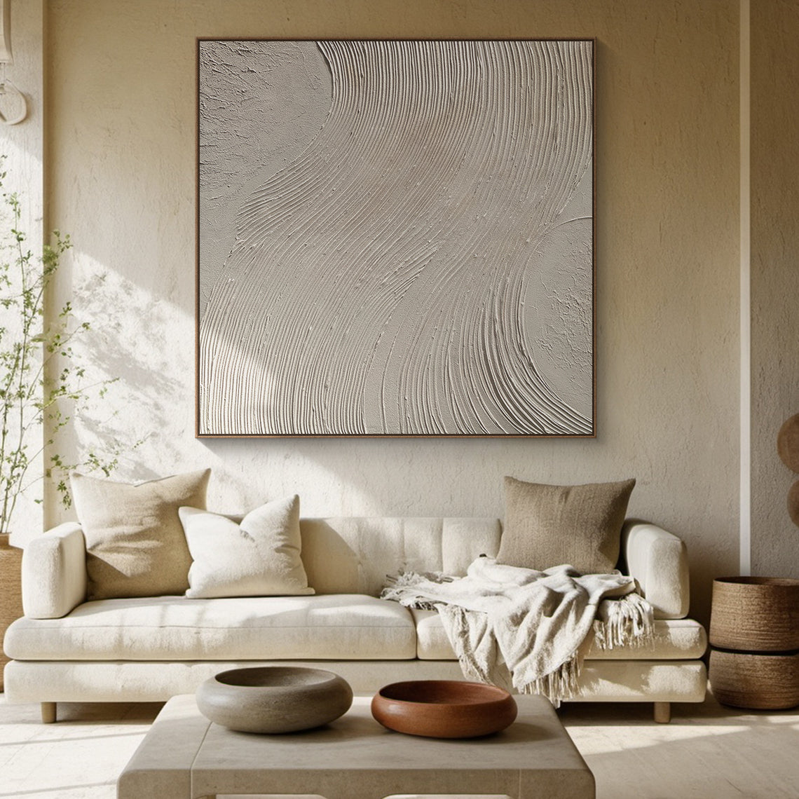 Beige Minimal Swirl Oil Painting 3:4 #BM005
