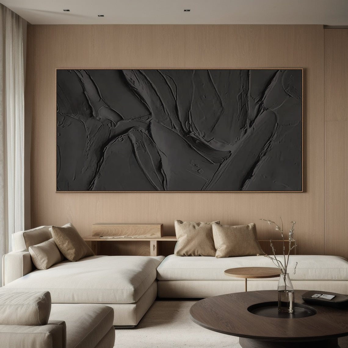 Abstract Black Minimal Ridge Texture 1:2 #B002