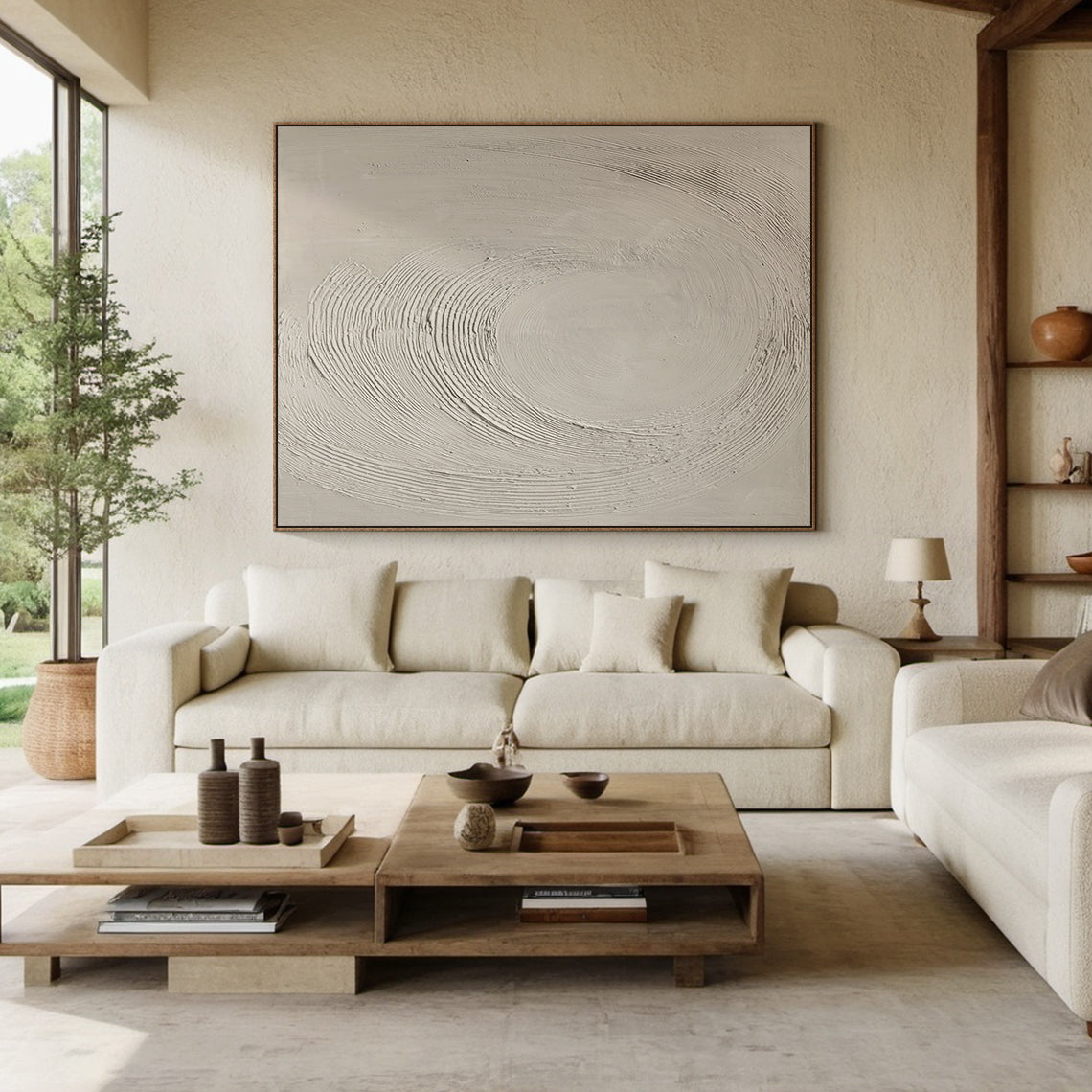 Beige Minimal Wave Oil Painting 1:2 #BM006