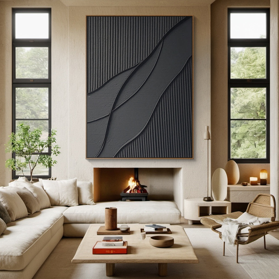 Abstract Black Minimal Wave Texture 1:2 #B001