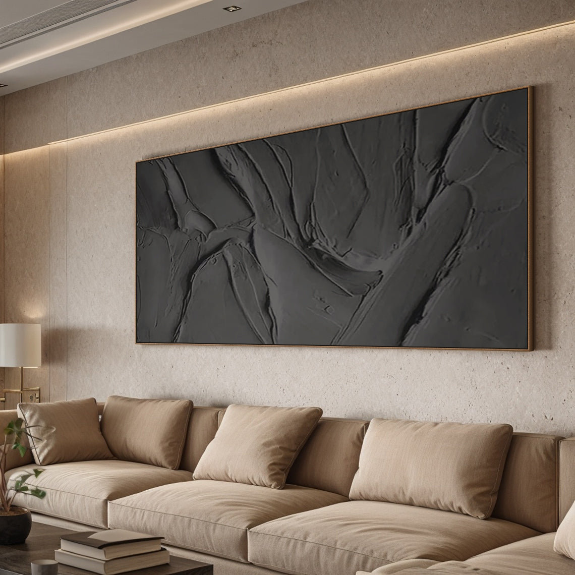 Abstract Black Minimal Ridge Texture 1:2 #B002