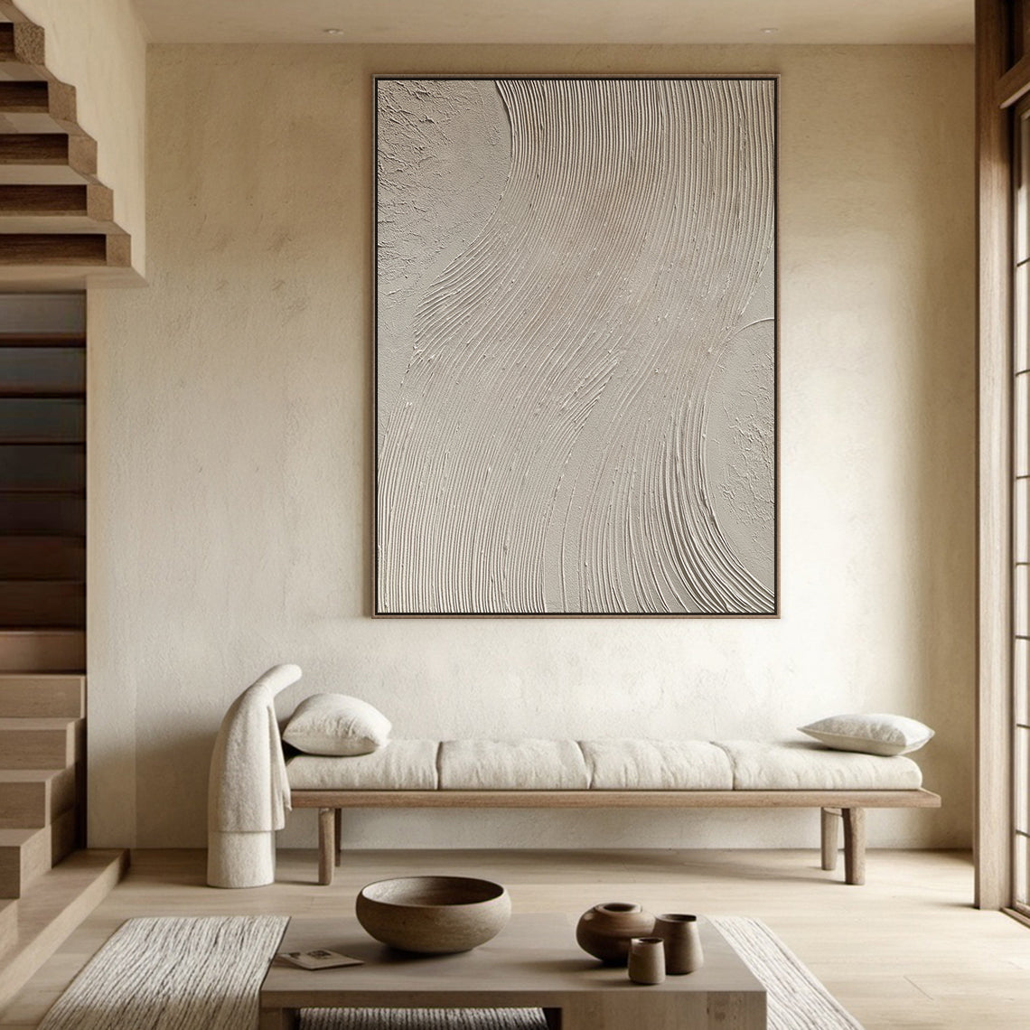 Beige Minimal Swirl Oil Painting 3:4 #BM005