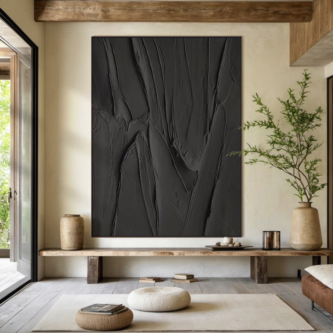 Abstract Black Minimal Ridge Texture 1:1 #B002