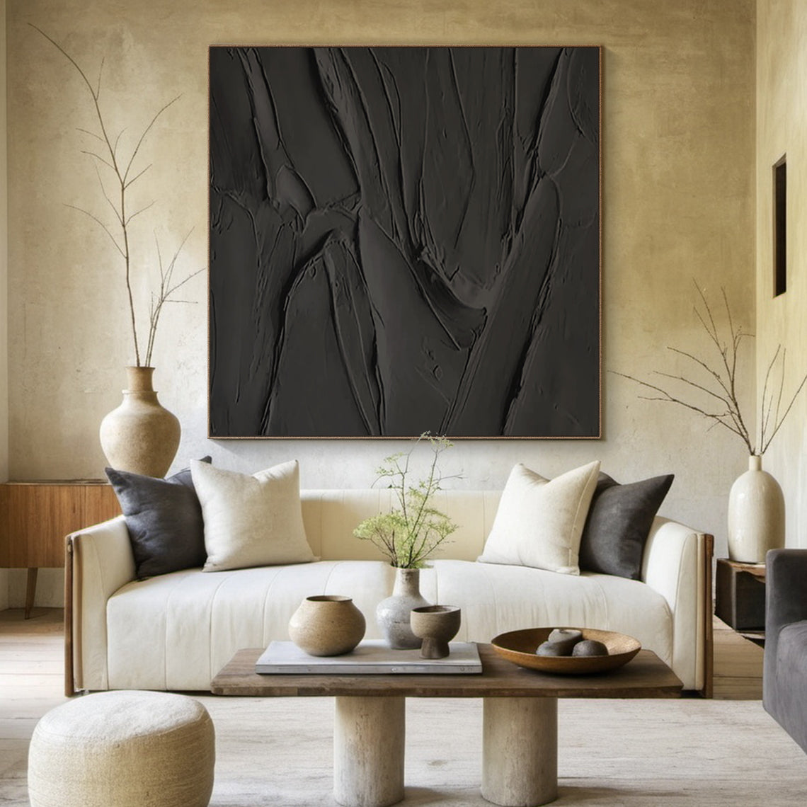 Abstract Black Minimal Ridge Texture 1:2 #B002