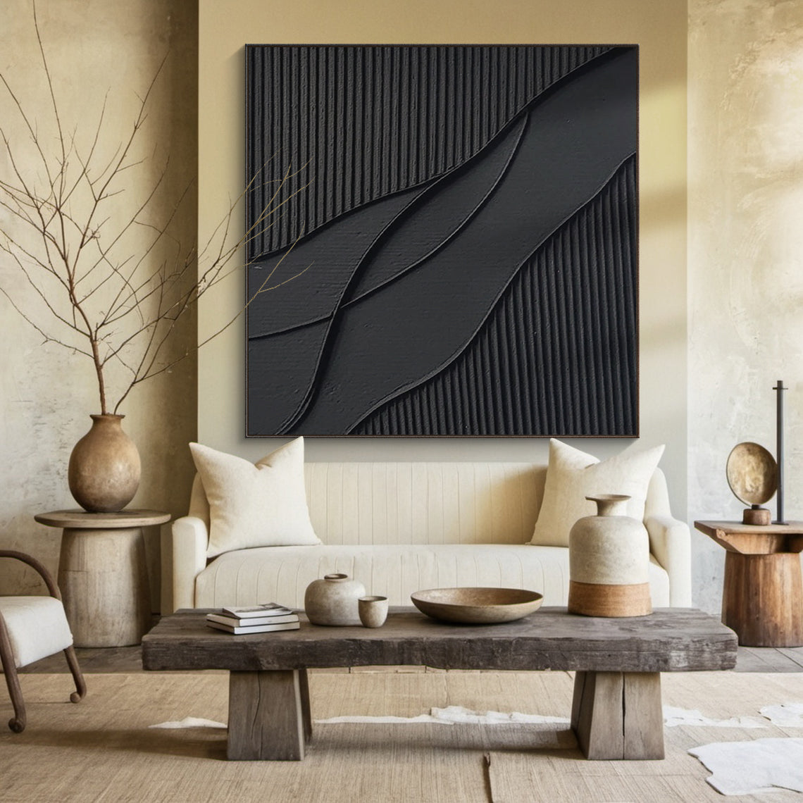 Abstract Black Minimal Wave Texture 1:2 #B001