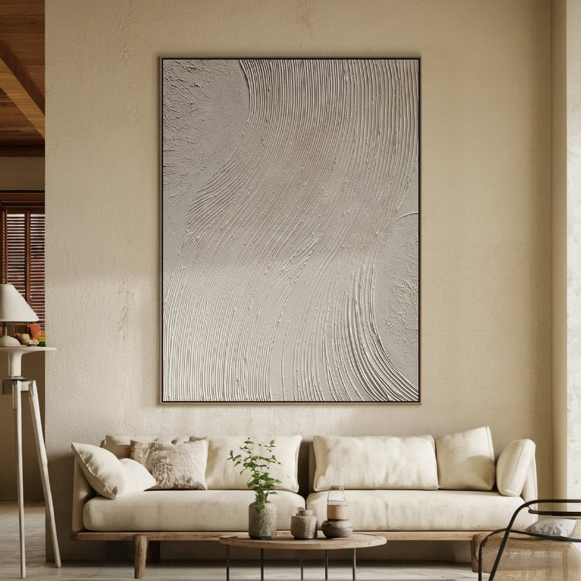 Beige Minimal Wave Oil Painting 3:2 #BM005